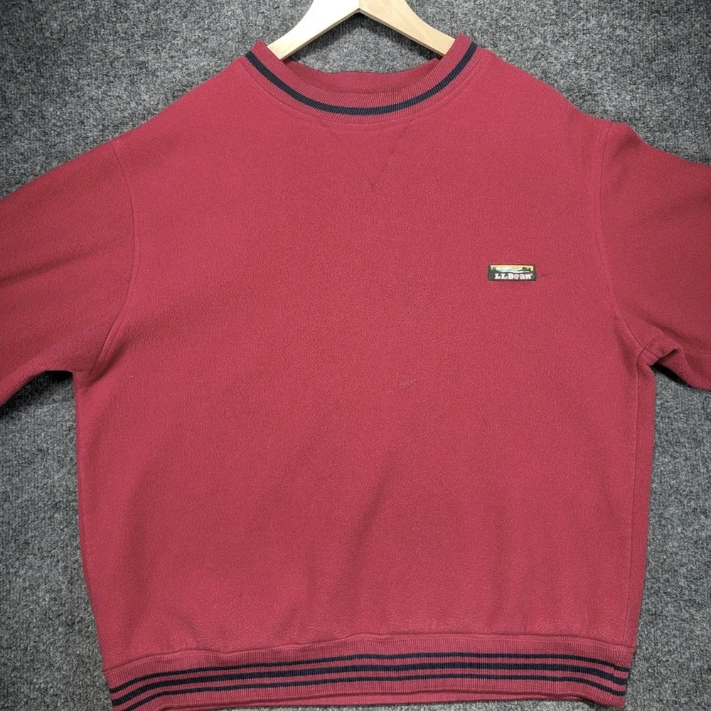 L.L. Bean Fleece Sweatshirt Mens XL Red Striped Trim Vintage Made in USA 90s